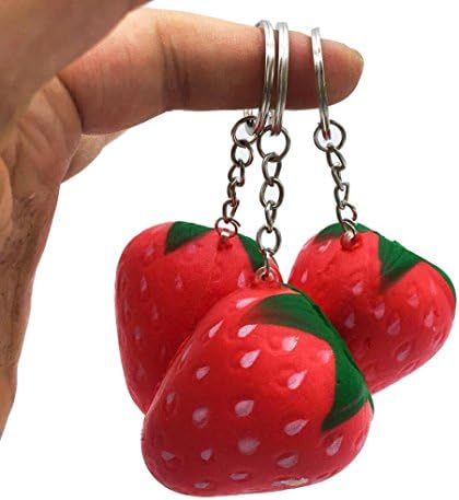 VENMO 1pc Scented Strawberry Slow Rising Squishies Keychain Small Fruit Red Stress Ball Squeeze Toy Keyring Buckle Collection Gift