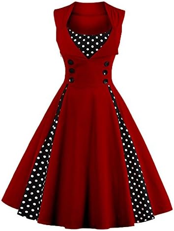 YaoDgFa Women's Vintage Dress 1950's Cocktail Evening Party for Lady Skater Dresses Rockabilly Ball Gown Large Wine Red