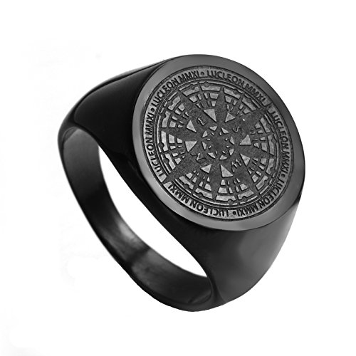 HIJONES Hombre Anillo Compacto Retro de Acero Inoxidable Misterioso 2 Colores Negro, Tamaño 22