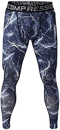 1Bests Men and Yonth Boy Fitness Compression Pants Running Tights Length Pants Leggings (M, Blue Lightning)