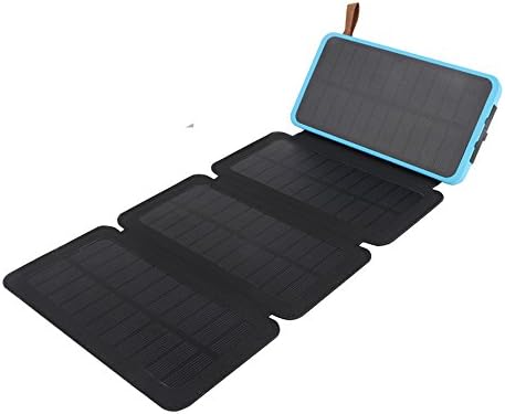 Solar Battery Charger Hongro 12000mAh Portable 4pcs Foldable Waterproof Solar Charger Solar Power Bank Solar Panel with Dual USB Emergency LED Flashlight for iPhone, Samsung Android Smart Phones,Tablets ( Folder-Blue)