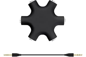 Seminer Splitter Jack per Cuffie, Splitter Audio Stereo 5 vie Adattatore Connettore Femmina a 6 Porte con Cavo Stereo da 3,5 mm Compatibile con Auricolari, Altoparlanti, Tablet, Laptop, PC (Nero)