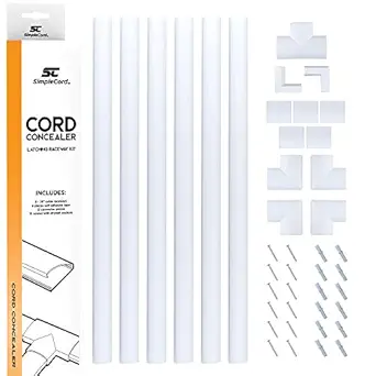 SimpleCord Cord Concealer System/Wire Covers/Cable Cover Management Raceway Kit for Hiding Wall Mount TV Power Cords in Home or Office