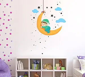 Wallstick 57-WL-0005 Vinyl Baby Moon and Stars Wall Sticker (Multicolour, 49 x 4 x 4 cm)