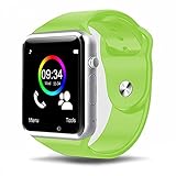 leegoal Bluetooth-Smart-Uhr, Touchscreen-Fitness-Uhr-Smart-Armbanduhr, SIM-Kamera-Tracker-Recorder-Audiovideo-Wiedergabe Smartphone-kompatibles IOS-Android-Telefon Mann-Frau-Kind-Schwarz