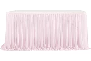 CREATCABIN Pink Table Skirt 6FT Table Skirt Tulle Desk Skirts Birthday Wed dding Table Decoration Party Dessert Table Cover Tablecloth with Adhesive Tape for Princess Birthday Party Decorations Home