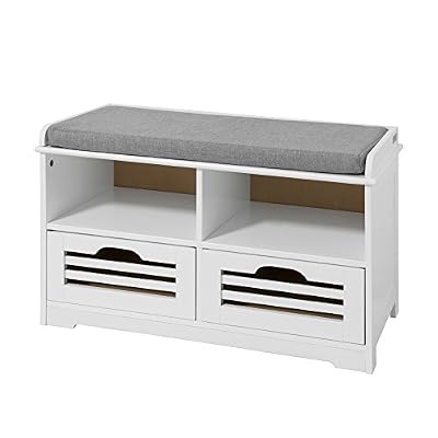SoBuy® Meuble d'Entrée Banc de Rangement Commode à Chaussure - avec coussin rembourré, 2 compartiments ouverts et 2 cubes - FSR36-K-W
