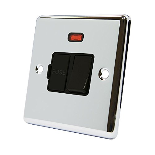 AET CPCSFNBL Polished Chrome Classical Spur w Black Insert Plastic Rocker Switch-13 Amp Switched Fused Connection Unit with Neon Indicator