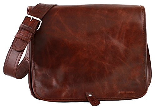 PAUL MARIUS bolso de cuero del mensajero apropiado para A4 tamaño (M) LE MESSAGER BRUN D'AUTOMNE colore marrón castaño