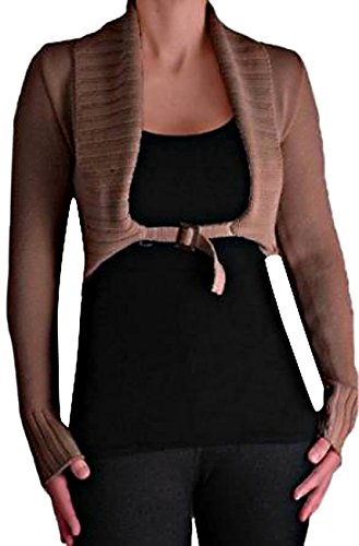 Chiara Cardigan Scoop Neck Buckle Knit Stretch Cardi One Size Mocha