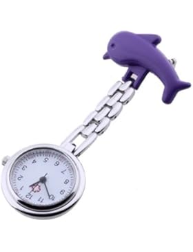 TOOGOO(R) Schwesternuhr Pulsuhr Ansteckuhr Krankenschwesteruhr Quarz Delfine violett