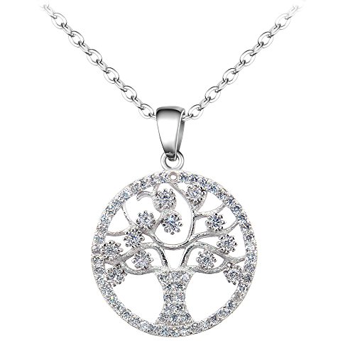 BiBeary Women elegant 925 Sterling Silver Zirconia CZ round Tree of Life flower Chain Pendant Necklace clear style 2
