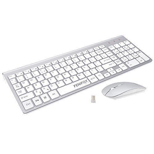 FENIFOX Wireless Keyboard and Mouse Combo with Nano Reciever Whisper-Quiet Typing Ultra Slim Portable for MAC Tablet Computer (Silver) FENIFOX Wireless Keyboard and Mouse Combo with Nano Reciever Whisper-Quiet Typing Ultra Slim Portable for MAC Tablet Computer (Silver)