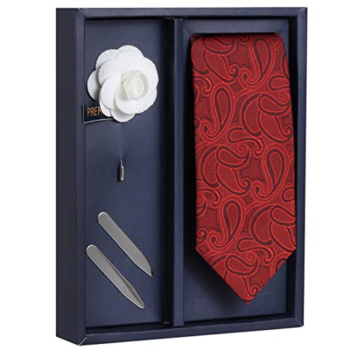 PELUCHE The Red Race Gift Box Includes 1 Neck Tie, 1 Brooch & 1 Pair of Collar Stays for Men