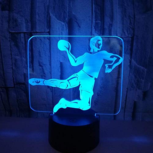 Preisvergleich Produktbild 3D LED Nachtlicht Handball Optische Täuschung Illuminating Light Schreibtisch Tischleuchte Lampe 7 Farbe mit Acryl Flat & ABS Base & USB Ladegerät