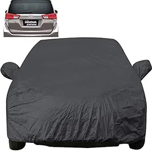 Autofact Car Body Cover with Mirror Pockets Compatible for Toyota Innova Crysta (Triple Stitched, Bottom Fully Elastic, Dark Grey)