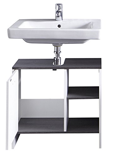 trendteam CAF31103 Waschbeckenunterschrank Weiss Melamin, Absetzung Rauchsilber, BxHxT 60 x 55 x 28 cm - 2