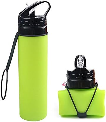 Foldable Water Bottle, Goodsmiley 600ML Collapsible Silicone Canteen Roll Up Cup for Outdoors, Sports, Hiking, Camping, Biking, Driving and Traveling (Green)