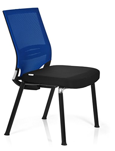 hjh OFFICE, 657252, Visitor Chair, Conference Chair, PORTO V BASE, blue, mesh, fabric, comfort guest chair with stable cantilever frame, ergonomic back rest mesh breathable and lumbar support, thick padded, not stackable