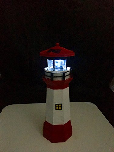 Dekofigur Garten LED Solar Leuchtturm mit rotierendem Leuchtfeuer und Lichtsensor – sehr liebevoll detailliert gestaltet in rot weißem maritimem Look – 28 cm hoch - 2