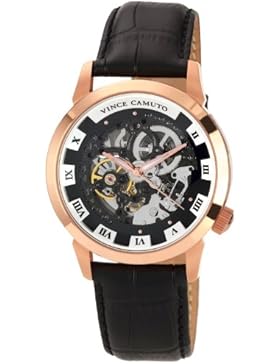 Vince Camuto Men'Automatik-Uhr mit schwarzem Zifferblatt Analog-Anzeige und schwarzem Lederarmband 1007BKRG/VC