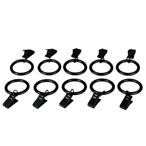 Liedeco Gardinenringe für Gardinenstangen mit Klammer Landhaus, ø 16 mm, 10 Stk schwarz