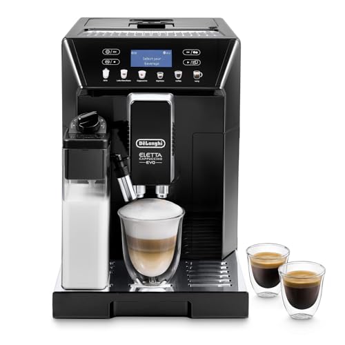 De'Longhi Eletta Evo ECAM 46.860.B macchina da caffè automatica, con sistema lattecrema, cappuccino ed espresso premendo un pulsante, display LCD e tasti sensori, 2 litri, colore nero