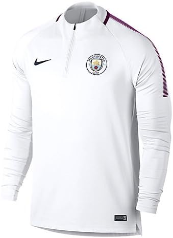 Nike Men's Manchester City FC Dri-Fit Squad Drill Long Sleeve Shirt, White/True Berry/Midnight Navy, Large