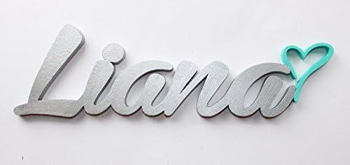 Mia Studio Personalised Name Sign for Kids Room, Name with Heart, 1st Birthday Name, Personalised Name Plaque for Room Decor, Door Sign, Variety of Fonts, Colours and Sizes (Name with Heart)