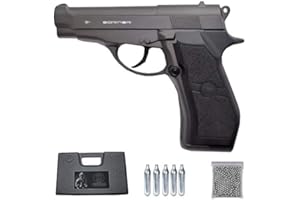 BORNER M84 Modelo Full Metal | Pack Pistola de balines metálica (perdigones: Bolas BB's de Acero). Arma de Aire comprimido (CO2) semiautomática Calibre 4,5mm (Tipo Beretta M84FS) - 2,55 Julios.
