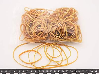 Progom - Elastiques caoutchouc - blond - tailles multiples - longueur à plat : 30mm a 200mm - largeur : 1.7mm à 10mm - sac de 100 grs