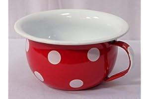linoows Emaille Nachttopf, Pinkelpott, Nostalgie Nachtgeschirr, Tupfen Rot- Weiß