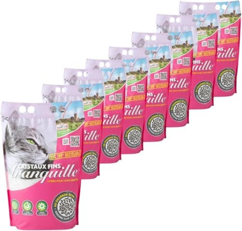 Tranquille - Lettiera per gatti in silicone con cristalli fini e carbone attivo, 3,70 l, confezione da 8