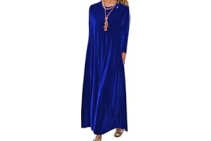 Minetom Femme Automne Hiver Casual Longue Robe Velours Elegant Couleur Unie Manches Longues Lâche Robe Soirée Fête Cocktail Maxi Robes