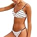 Produktbild Hffan Damen Strand Beachwear Bikini Bandeau Set Sexy Neckholder Bandage Push-Up BH Oberteil mit Hohe Taille Gestreift Shorts Swimsuit Split Badeanzug Swimwear Zweiteilig (Weiß, M)