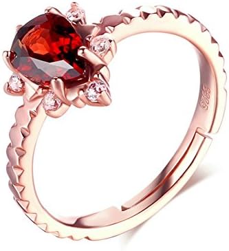 ORKST 925 Sterling Silver, 1 Carat Delicate Natural Garnet Women's Rose Gold Engagement Ring, Adjustable Opening Ring