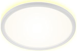 BRILONER - LED Bad Deckenleuchte mit Backlight, IP44 LED Badezimmerlampe, 18 Watt, 2400 Lumen, Lampe, Küchenlampe, Flurlampe, ultraflach, neutralweiße Lichtfarbe, 290x35 mm (DxH), Weiß
