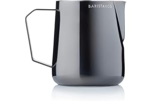 Barista & Co Pichet à lait en acier inoxydable – Pichet à lait portable pour machine à café avec graduations – Black Pearl 400 ml – Pichet Barista Pro pour la fabrication de café, comme latte,