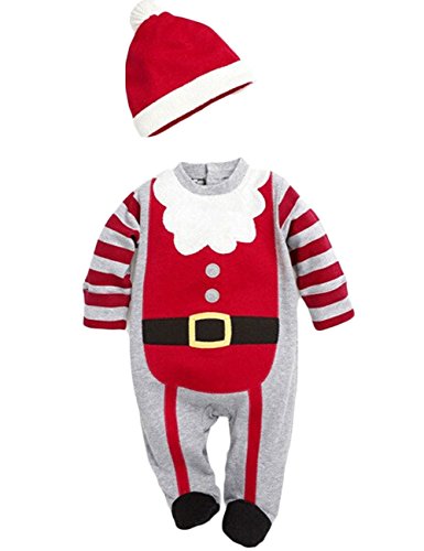 Baby Boys Girls Christmas Santa Claus Long Sleeve Romper and Hat Outfit (70(0-6M), Boys)