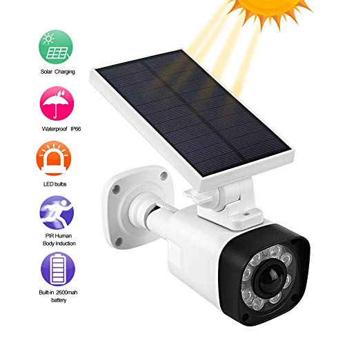 Preisvergleich Produktbild Hakeeta Solarbetriebene Überwachungskamera für den Außenbereich, Gartenwand-Simulationskamera, LED-Hauptmonitor, wasserdichtes IP66, Nachtsicht, terkennung, gefälschter Dummy-Monitor.