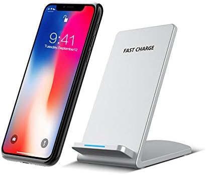 Wireless Phone Charger,QI Wireless Charging Stand for iPhone X / iPhone 8/8+,Fast Charging for Samsung Galaxy S9 / S8 / S8 Plus / S7 / Note 8 and All Qi-Enabled Devices (Silver)