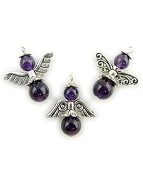Glücksbringer 3er Set Edelstein Engel Anhänger - Amethyst, Engel der Harmonie, Heilstein Energie Power Anhänger