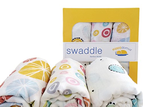 Luxury 100% Bamboo Baby Swaddle Blankets - Super Silky Soft - Extra Large Muslin Squares 120cm*120cm - 3 Unisex Swaddle Designs - Perfect Gift for Mothers & Babies