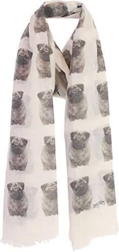 Pug Fashion Design Limited Edition Ladies Scarf - Exclusive Mike Sibley Fashion Scarf Signature Collection - Perfect Gift for Any Dog Lover - Hand Printed in the UK