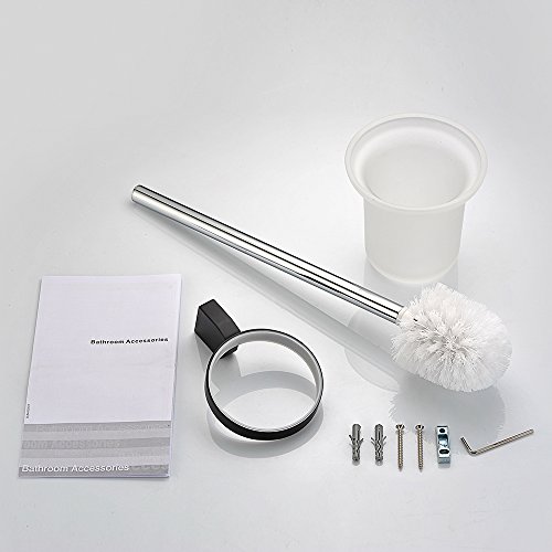 Homelody SS304 Edelstahl Toilettenbürste Bürstengarnitur Bürste Halter WC-Bürste Wandmontage Klobürste-Set Toilettenbürstengarnitur mit Glas für Bad Badzimmer - 6