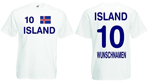 Fruit of the Loom Island Trikot mit Wunschname und Wunschnummer EM 2016|weiss-XL