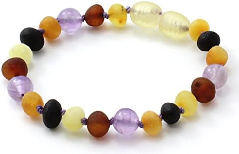 Raw Amber Bracelet / Anklet mixed with Amethyst Gemstone Beads - Size 14 cm - TipTopEco - Raw Multi Baroque Amber Beads (14 cm)