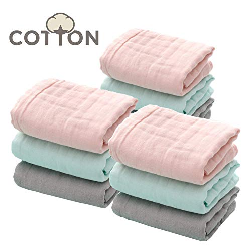 Lingettes pour bébé | Chiffons 100% bio en mousseline pour bébé nouveau-né Perfect Baby Shower Gift (11,8 x 11,8 pouces Ensemble de9) Par Leepem baby
