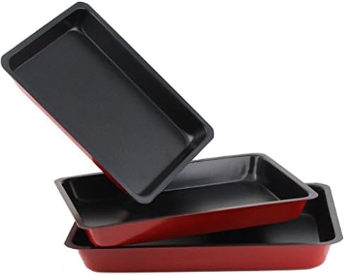 Honglion Set of 3 Non Stick Roasting Trays Oven Baking Pans Carbon Steel Deep Tins Cookware