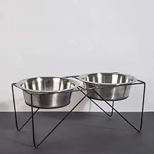 Pets Empire Wrought Iron Dog Bowl Stand Collection Diner for Dogs and Cats Stainless Steel Food and Water Bowls (Medium (350 ML X 2 Bowl))